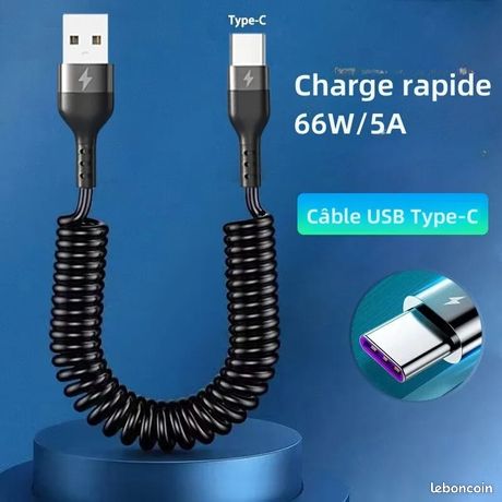 Câble de charge rapide lot de 3, type C/USB spiralé