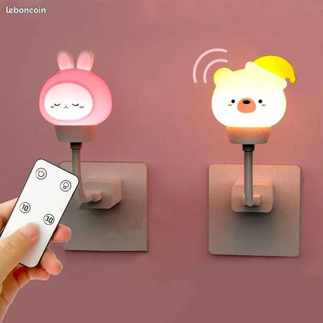 Veilleuse LED USB lapin rose + télécommande