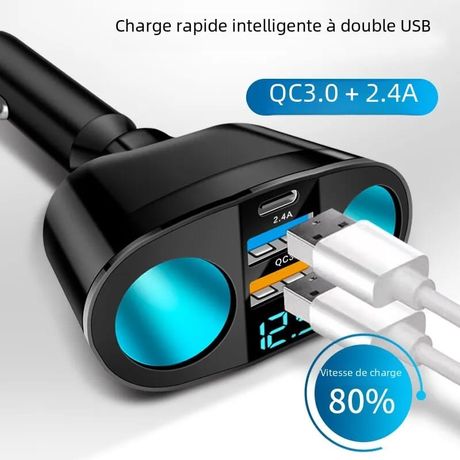 Adaptateur allume cigare chargeur voiture avec affichage numérique