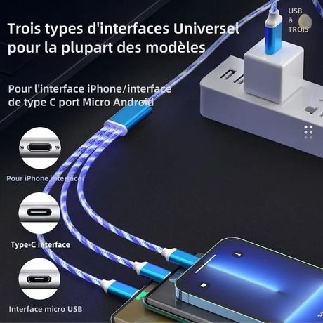 Câble lumineux LED USB 3 en 1