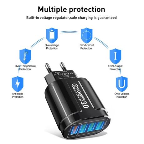 Chargeur USB à 4 ports, charge rapide 3.0 48Watt