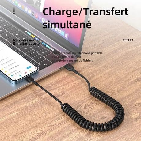 Câble de charge rapide lot de 3, type C/USB spiralé