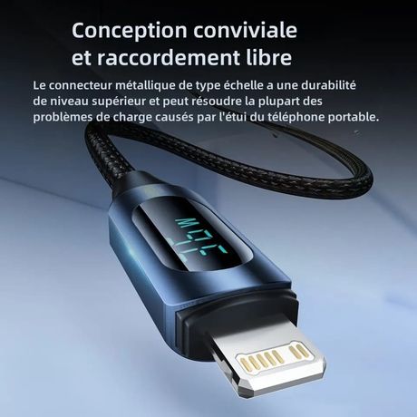 Câble USB Type-C/Lightning 2m pour recharge rapide, cordon de chargeur pour iPhone