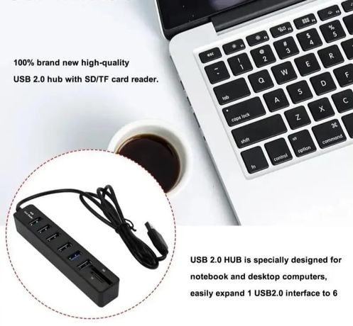 HUB USB 2.0 avec lecteur de carte SD TF